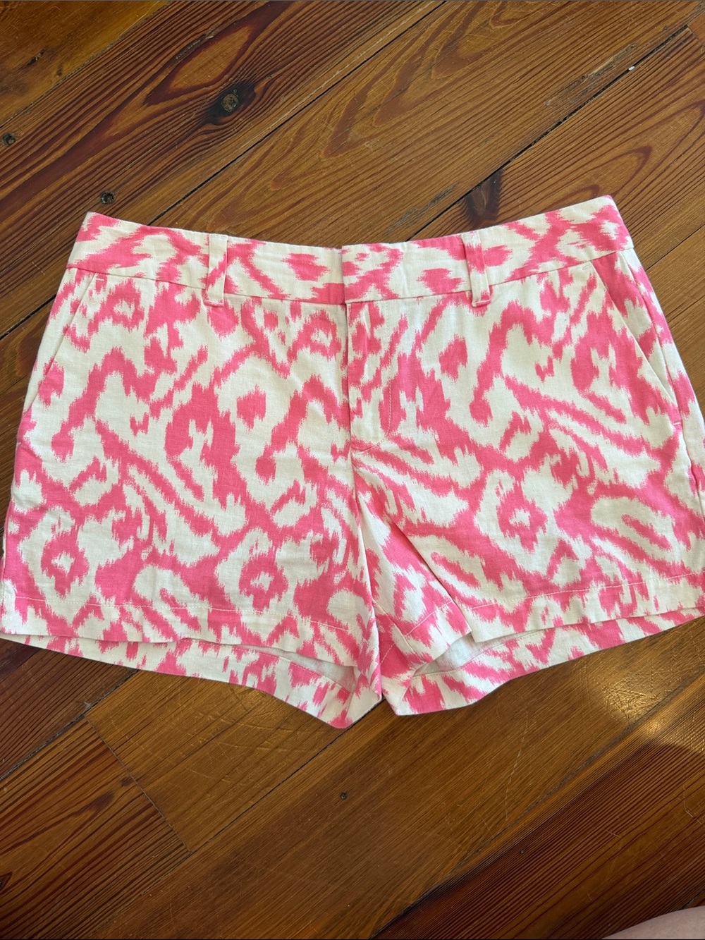 LOFT Pink and White Ikat Print Bermuda Shorts 6